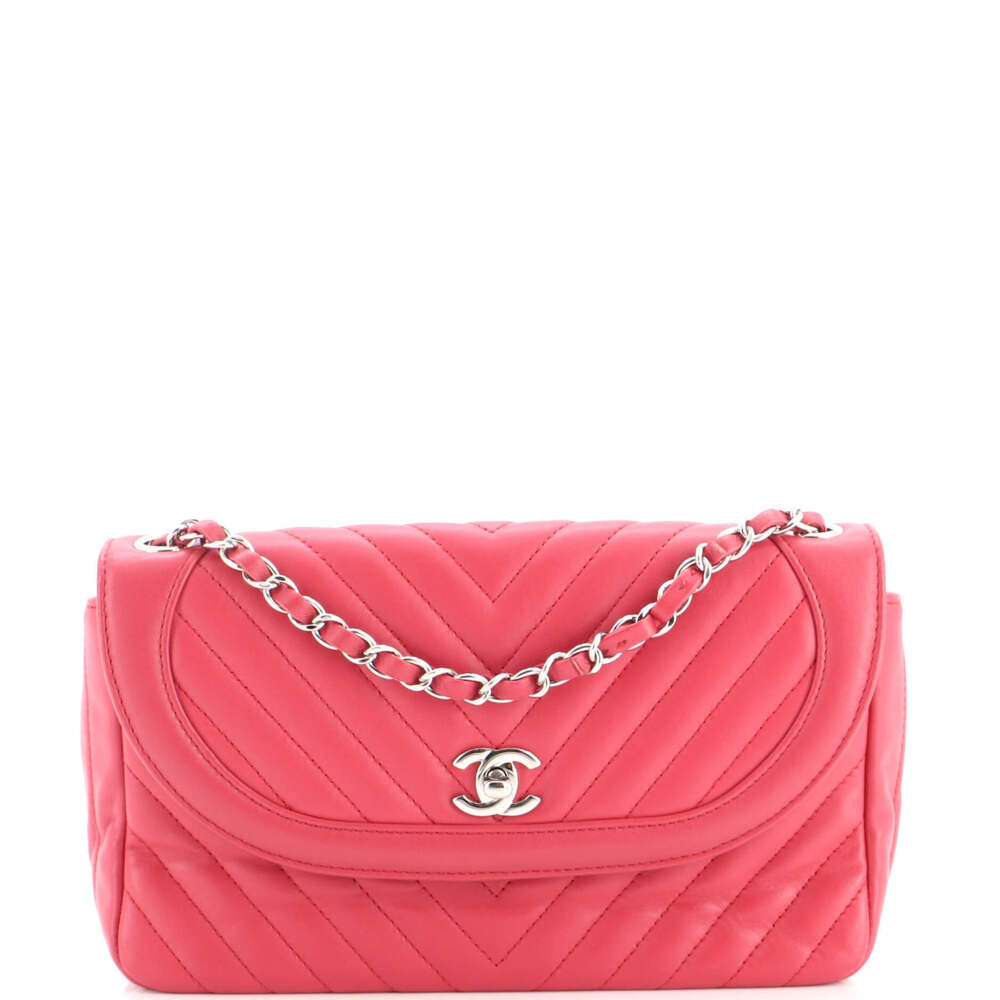 Chanel Medium Round CC Chain Flap Bag Chevron Lambskin